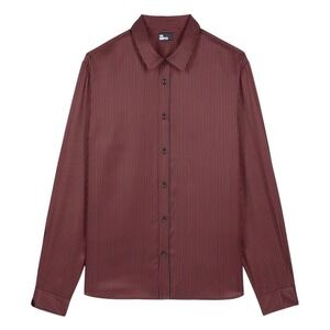 The Kooples Micro Stripes Silk Blend Button Up Shirt Men's XXL Burgundy Black
